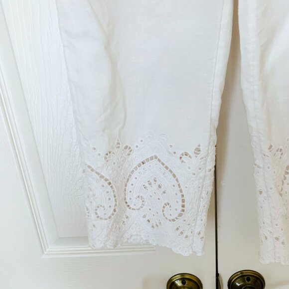 LINEN CHICO'S White Elaborate Eyelet Lace Bottom Pants - Picture 7 of 12